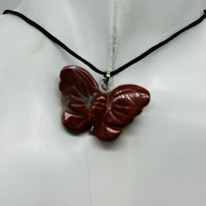 Brecciated Jasper Stone Butterfly Pendant| 1" Long | Red | 1 Pendant Necklace |