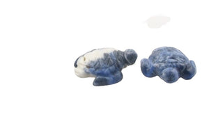 Majestic 2 Carved Sodalite Sea Turtle Beads | 22.5x18x7.5mm | Blue white