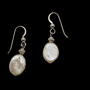 Fresh Water Pearl Oval Drop Sterling Silver Earings | 1 1/4" Long |White Silver|
