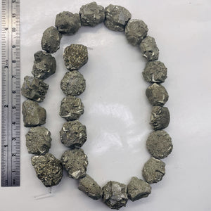 Pyrite Crystals Nugget Strand | 22x15x11 to 17x14x9mm | Silver Gold | 24 Beads|