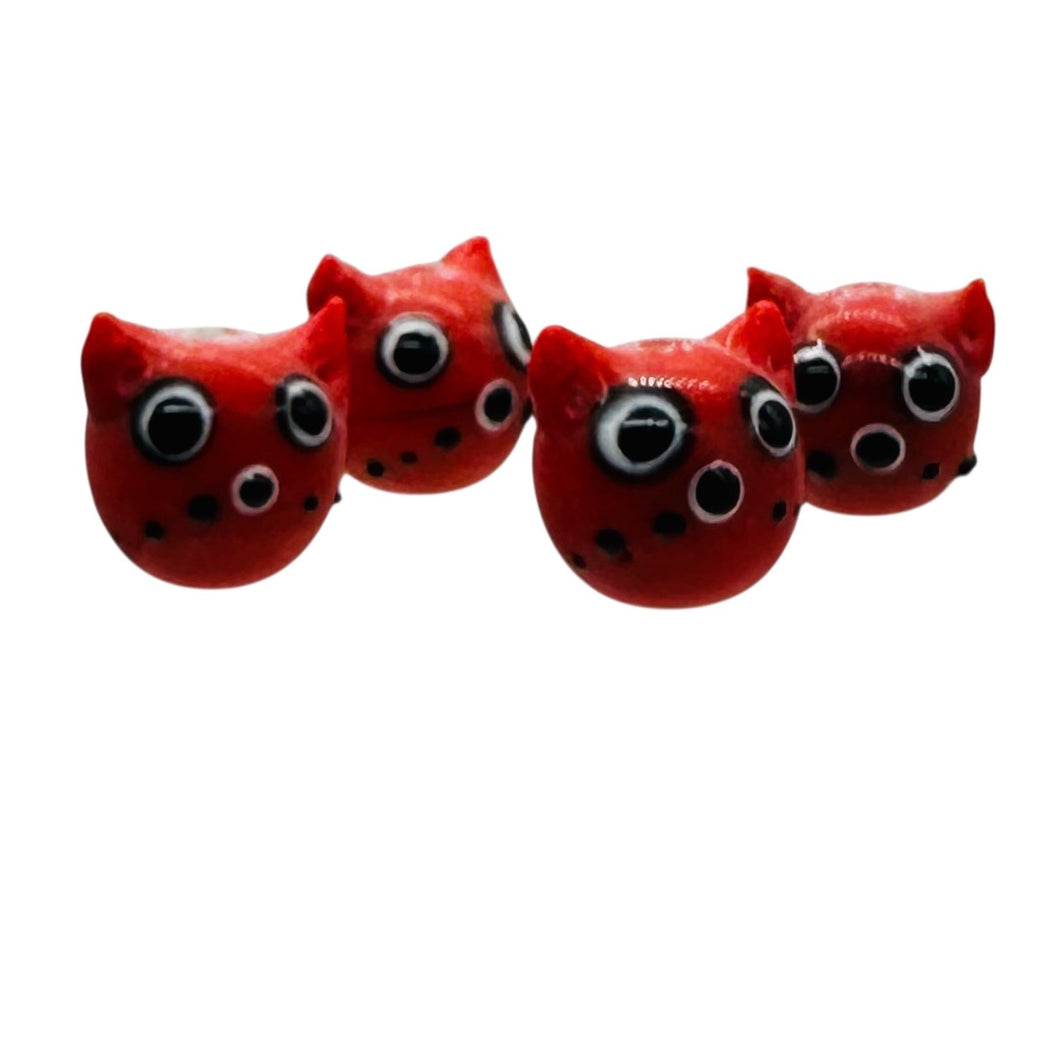 Kitty Cat Ceramic Round Beads | 15mm | Red | 4 Beads |