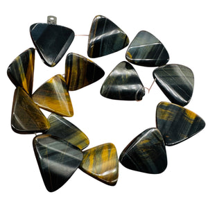 Tiger Eye Triangle bead 16" Strand | Bronze, Blue, Black | 30x7mm | 14 Beads |