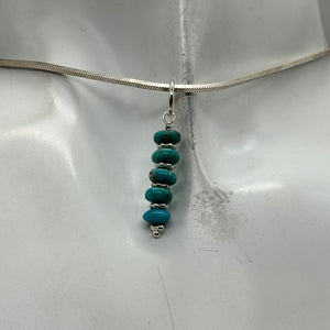 Turquoise Natural Rondelles Sterling Silver Pendant | Blue | 1 1/4" Long |
