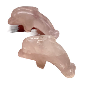 Pink Rose Quartz Dolphin Figurine Worry Stone | 22x12x7.5mm | Pink