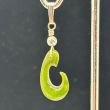 Load image into Gallery viewer, Jade Maori Hai Matau Fishhook Sterling Silver Pendant | Green | 1 1/4&quot; Long |
