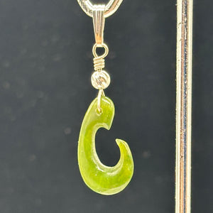 Jade Maori Hai Matau Fishhook Sterling Silver Pendant | Green | 1 1/4" Long |