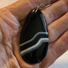 Load image into Gallery viewer, Stunning! Black and White Sardonyx 14Kgf Wire Wrap Pendant | 2 3/4 Inch Long |
