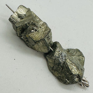 Pyrite Crystal Nugget Beads | 27x15x14mm to 24x18x11mm | Silver Gold | 2 Beads |