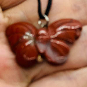 Brecciated Jasper Stone Butterfly Pendant| 1" Long | Red | 1 Pendant Necklace |