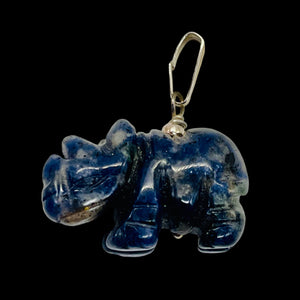 Sodalite Rhinoceros Pendant Necklace|Semi Precious Stone Jewelry|Silver Pendant