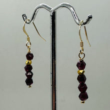 Load image into Gallery viewer, Merlot Mozambique Garnet Faceted Beads Yellow Gold Earrings | 1 1/4" Dangle |
