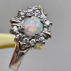 Gemstone Round CZ Opal Sterling Silver Ring | 6 | Fire Green Red | 1 Ring |