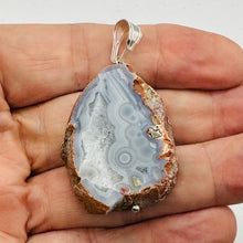 Load image into Gallery viewer, Blue Chalcedony Druzy Sparkling Cave Sterling Silver Pendant | 2"Long |
