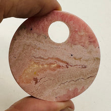 Load image into Gallery viewer, Natural, Untreated Lacy Pink Rhodochrosite 50mm Pi Circle Pendant Bead
