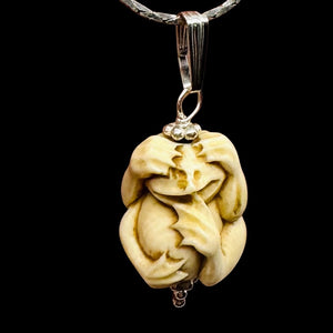 Hear No, See No, Speak No Evil Monkey Mammoth Bone Sterling Silver Pendant