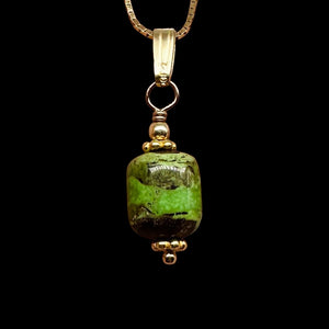 Gaspeite AAA 14K Gold Filled Pendant | 3/4" Long | Green, Brown |