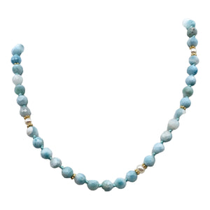 Larimar and Pearl 19 inch Designer Necklace | 19" | Blue White Gold | Necklace