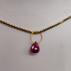 Natural Untreated Red Ruby 18K Briolette Bead Pendant | .91cts (TCW) | 5.5x4mm|