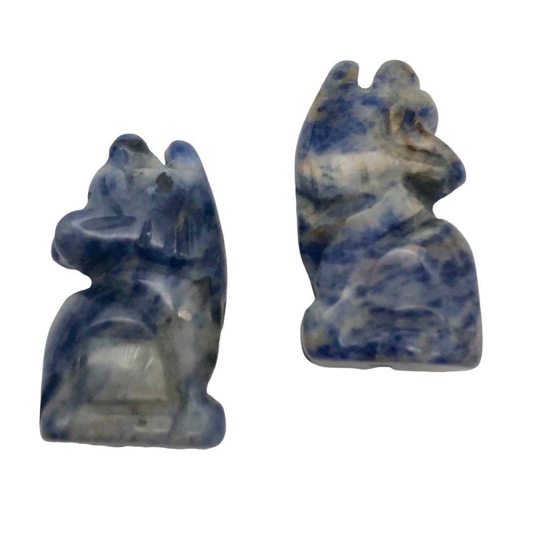 Howling New Moon 2 Carved Sodalite Wolf / Coyote Beads | 21x11x8mm | Blue white