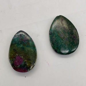 Ruby Zoisite Tear Drop Beads | 30x21x5mm | Green, Red | 2 Pendant Beads |