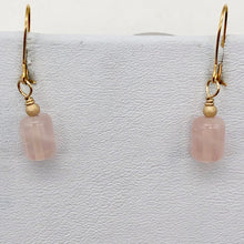Load image into Gallery viewer, Madagascar Rose Quartz Tube Bead 14k Gold Filled Semi Precious Stone Earrings

