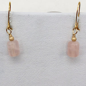 Madagascar Rose Quartz Tube Bead 14k Gold Filled Semi Precious Stone Earrings