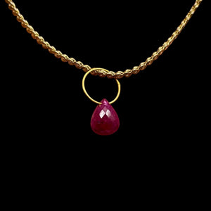 Natural Untreated Red Ruby 18K Briolette Bead Pendant | .91cts (TCW) | 5.5x4mm|