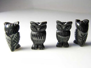 Wisdom Carved Obsidian Owl Animal Bead Figurine | 21x12x9mm | Black