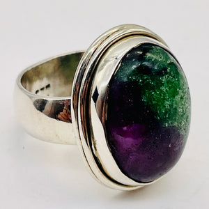 Gemstone Oval Ruby Zoisite Sterling Silver Ring| Size 7.5 | Green Red | 1 Ring |