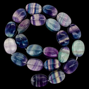 Natural Fluorite 8" Strand | 18x13x10mm | Oval | Purple Blue Green | 11 Beads |