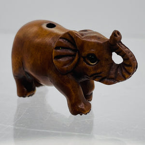 Fantastic Hand Carved Elephant Boxwood Ojime/Netsuke Bead | 24x23x14mm | Brown