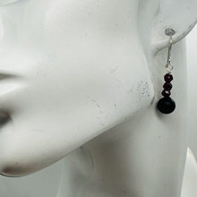 Load image into Gallery viewer, Black Stone -Africa Round Bead and Garnet Sterling Silver Earrings| Black Matte|
