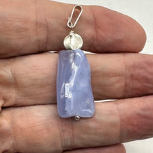 Load image into Gallery viewer, Blue Chalcedony Sterling Silver Designer Freeform Pendant | 2&quot; Long|Blue Silver|
