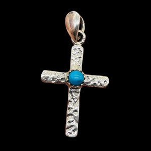 Turquoise Sterling Silver Cross | 1 1/2" Long | Silver | 1 Pendant |