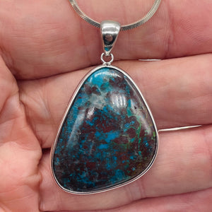 Chrysocolla Sterling Silver Oval Pendant | 2" Long | Blue, Green | 1 Pendant |