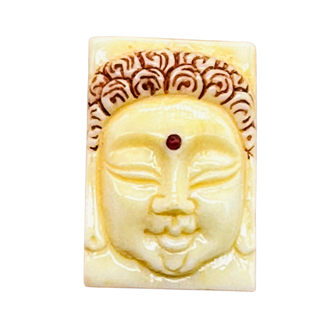 Scrimshawed & Carved Buddha Centerpiece Waterbuffalo Bone Bead 10309A