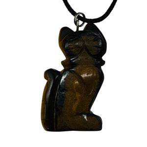 Tiger Eye Stone Kitty Cat Pendant Necklace | 1 1/2" Long | Bronze |
