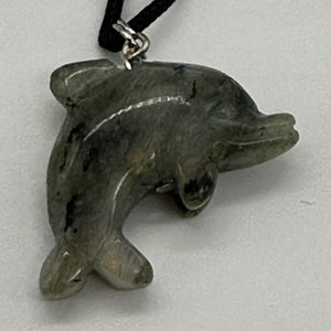 Labradorite Stone Dolphin Pendant Necklace| 3/4" Long | Green, Rainbow |