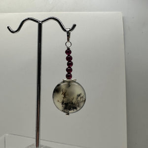 Gemmy Peruvian Opal w/Garnet Sterling Silver Pendant | Clear, Red |1 1/4" Long |