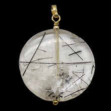 Load image into Gallery viewer, Tourmalinated Quartz Beautiful Round 14K Gold Filled Pendant | 30mm | Disc |
