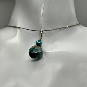 Chrysocolla Natural Semi Precious Stone Sterling Silver Pendant | 1 1/4" Long|