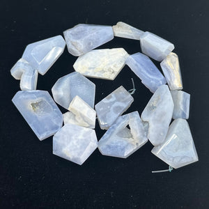 Drusy Blue Chalcedony 100g Quadrilateral Strand| 35x22 to 22x19mm | Blue, White|