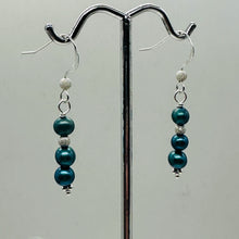 Load image into Gallery viewer, Shining Teal Fresh Water Pearl Sterling Silver Earrings | 1 1/2&quot; long |
