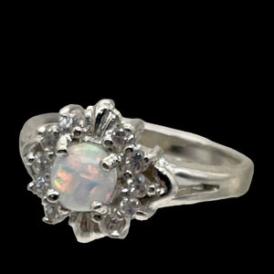 Gemstone Round CZ Opal Sterling Silver Ring | 6 | Fire Green Red | 1 Ring |