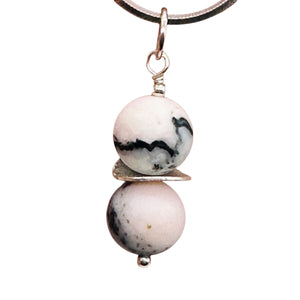 Pink Peruvian Opal Matte Finish Drop Pendant | Pink, Black | 1 1/4" Long |