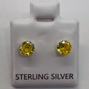 November Birthstone 5mm Lab Citrine Sterling Silver Earrings