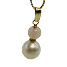 Load image into Gallery viewer, Morganite and Pearl 14K Yellow Gold Filled Pendant | 1" Long | 1 Pendant |
