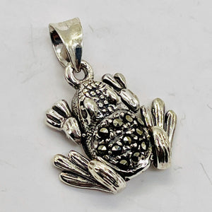 Frog Marcasite Sterling Silver Pendant | 1" Long | Silver | 1 Pendant |