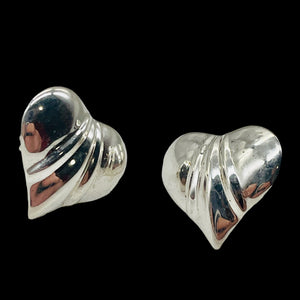 Valentine Love Heart Sterling Silver Post Earrings| 1" Long|