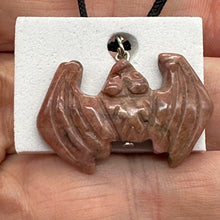 Load image into Gallery viewer, Rhodonite Hand Carved Stone Bat Pendant | 1&quot; Long | Pink | 1 Pendant Necklace |
